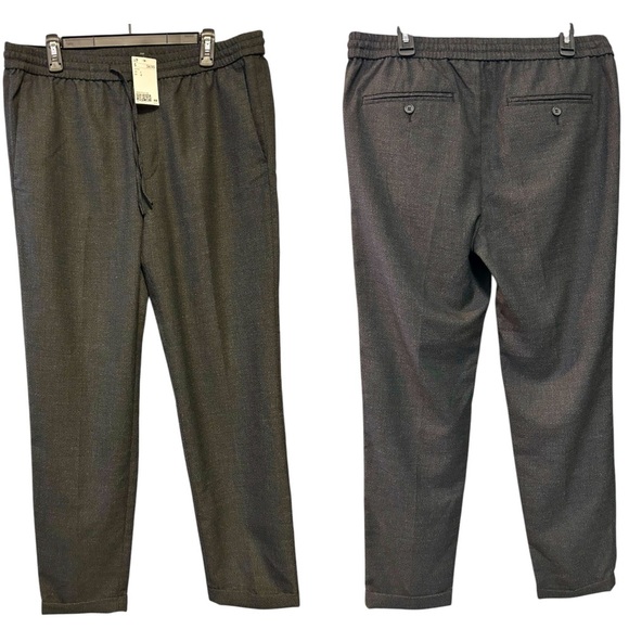 🔥 NWT- H&M Men’s Slim fit drawstring dress pants w/folded cuff bottoms, Size L - Picture 1 of 7